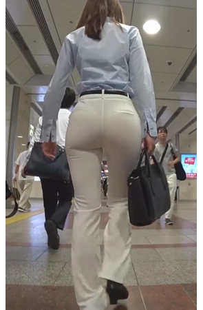 极品长腿性感紧身白裤OL