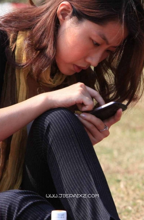 气质职业裤街拍丝袜短丝美女