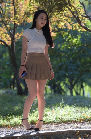 一始街拍作品 咖裙丝袜美女