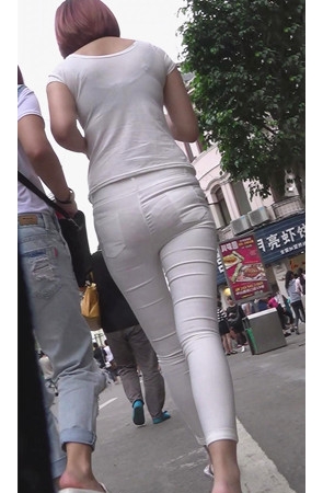 超紧白裤短发美女