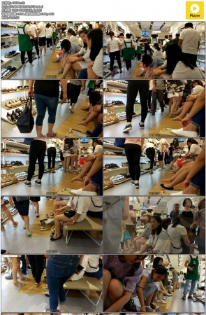 鞋店内众多裸腿美腿美女试鞋，兄弟们慢慢欣赏