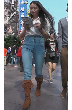 高腰蓝牛紧身美女