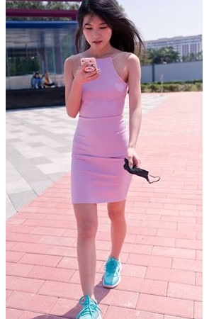 粉色连体包臀裙【套图+视频】