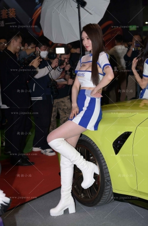 蓝色裙包臀裙丰满车模  [19P]