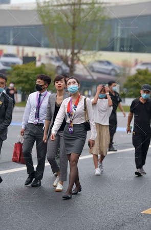 制服工装黑丝平底鞋