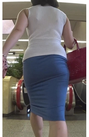 蓝色紧身包屯裙OL