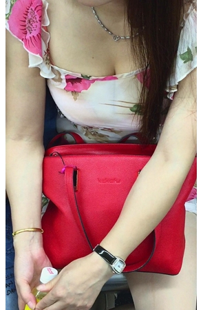 地铁上拍摄微露酥胸的碎花裙美眉