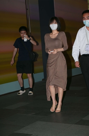 醒目棕色修身裙