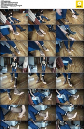 紧身牛仔裤少妇大秀短黑丝美足高跟